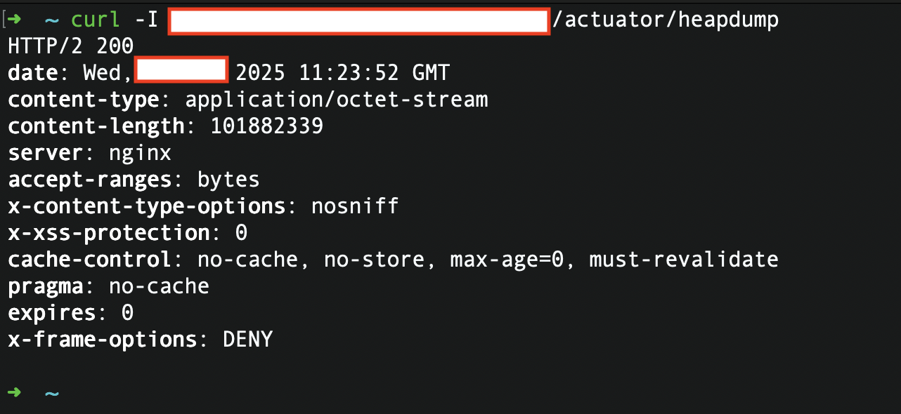 curl request to actuator heapdump endpoint