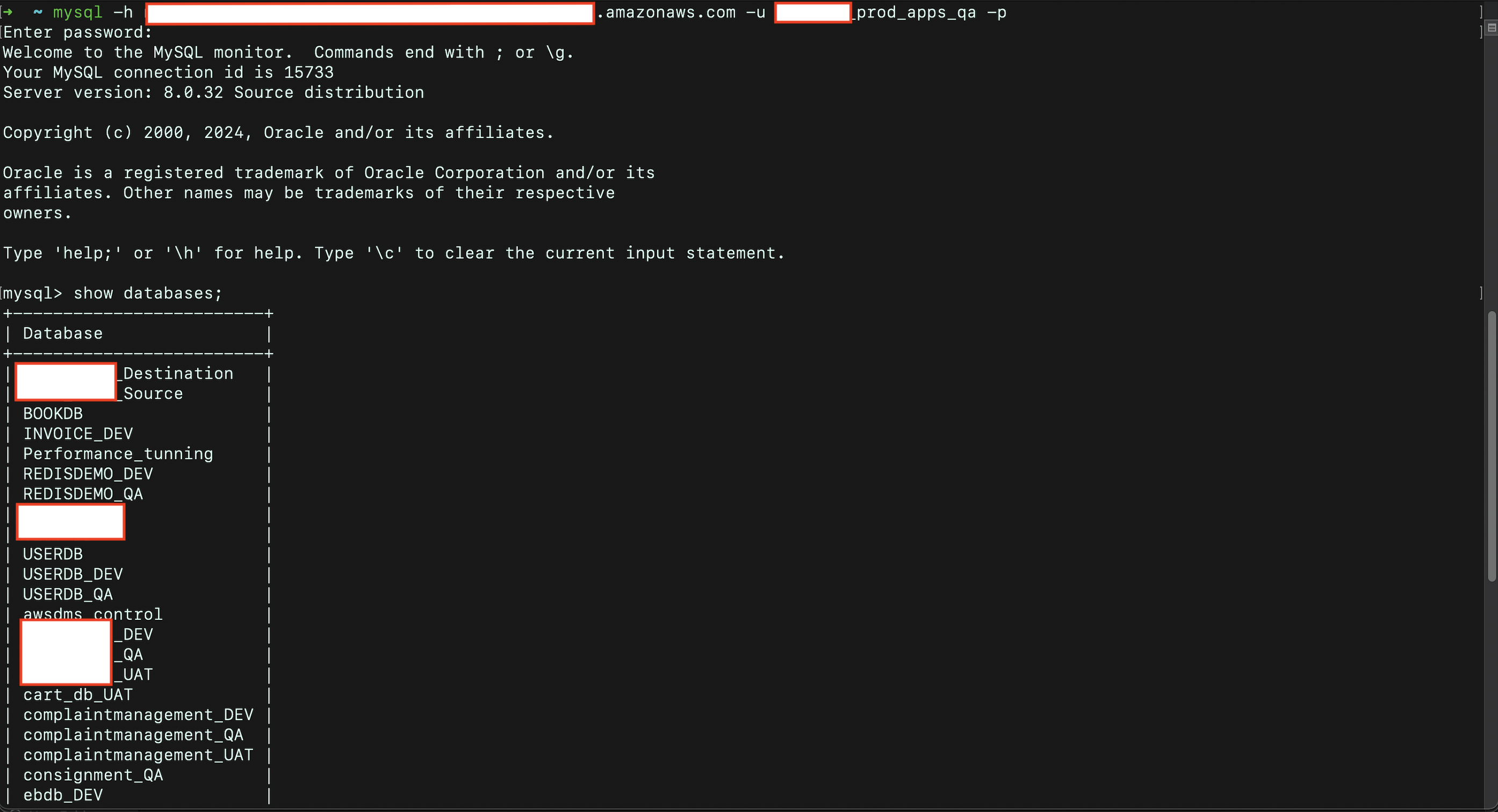 Successful login to production database using extracted credentials